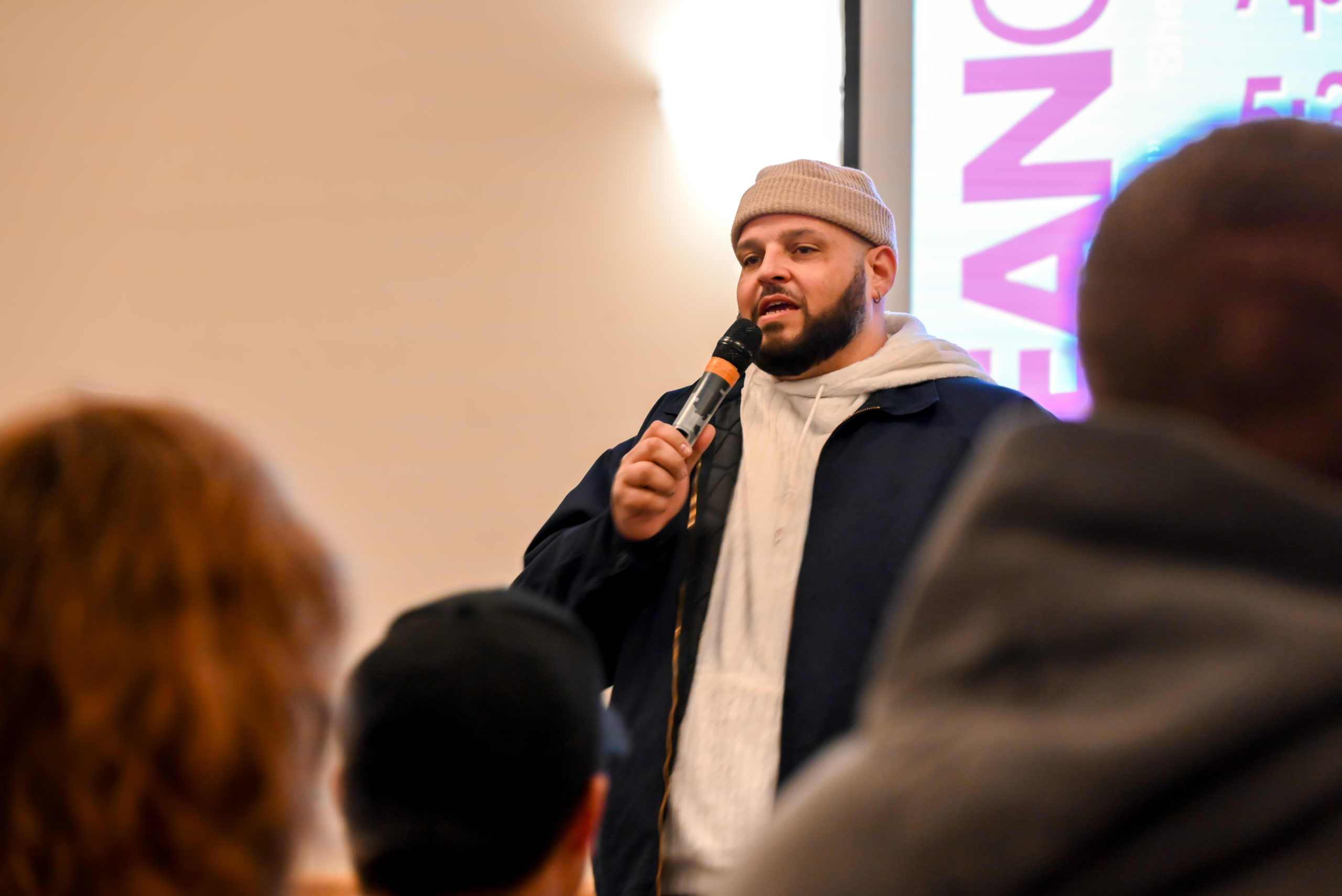 Daniel Franzese engaging with students at the “Mean Girls” after the movie. (William Galloway Photo)